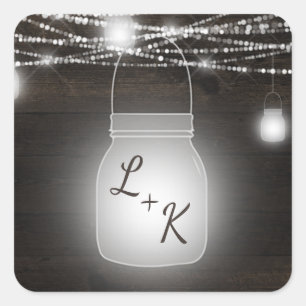 Oak Ridge Rustieke Mason Jar Monogram Bruiloft Vierkante Sticker