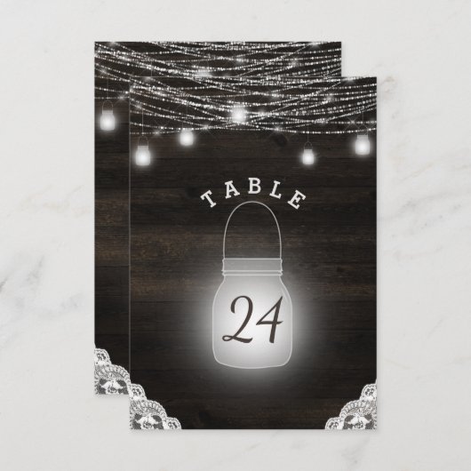 Oak Ridge Rustieke Mason Jars Bruiloft Tafel Numme Kaart (Voorkant / Achterkant)