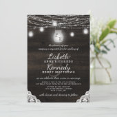 Oak Ridge Rustieke Mason Jars & String Licht Bruil Kaart (Staand voorkant)