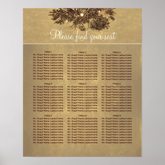 Oak Tree Branches Wedding Seating Chart Poster (Voorkant)
