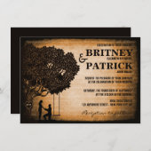 Oak Tree Carved Initialen Wedding Invitations Kaart (Voorkant / Achterkant)