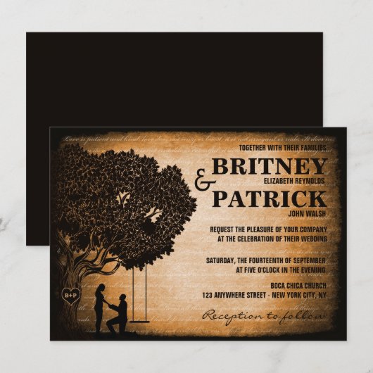 Oak Tree Carved Initialen Wedding Invitations Kaart (Voorkant / Achterkant)