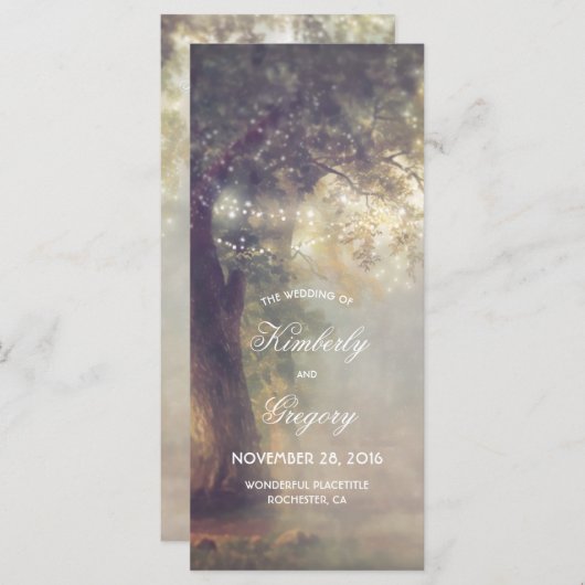 Oak Tree en String Lights Rustieke Trouwprogramma' Programmakaart (Voorkant / Achterkant)