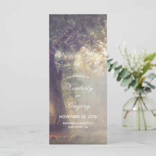 Oak Tree en String Lights Rustieke Trouwprogramma' Programmakaart (Staand voorkant)