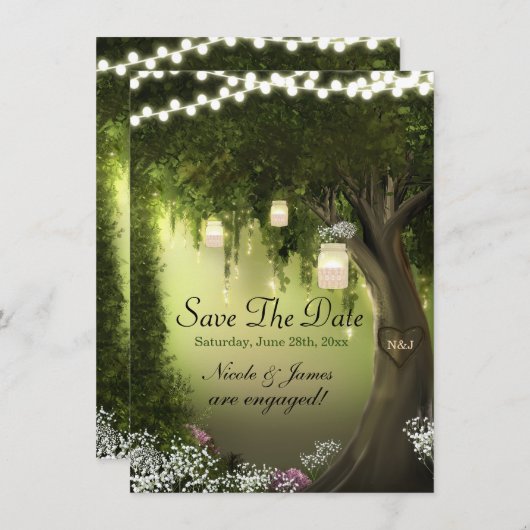 Oak Tree Enchanted Forest Garden Bewaar de datum Save The Date (Voorkant / Achterkant)