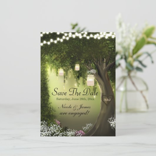 Oak Tree Enchanted Forest Garden Bewaar de datum Save The Date (Staand voorkant)
