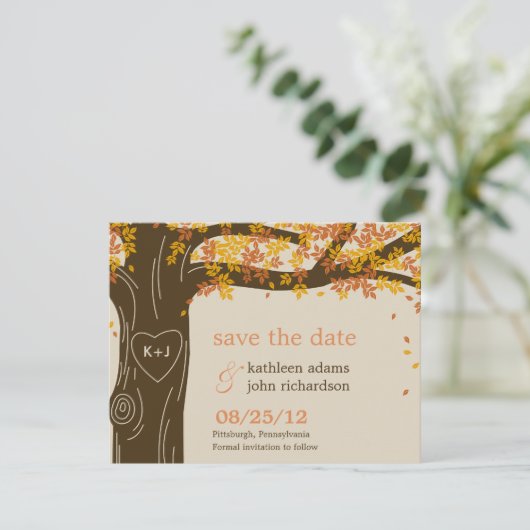 Oak Tree Fall Weddenschap Save the Date Card (Staand voorkant)