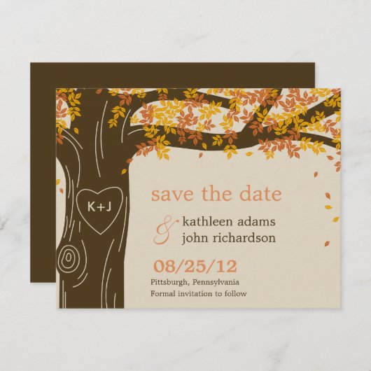 Oak Tree Fall Weddenschap Save the Date Card (Voorkant / Achterkant)