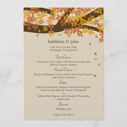 Oak Tree Fall Weddenschapskaart Menu (Voorkant)