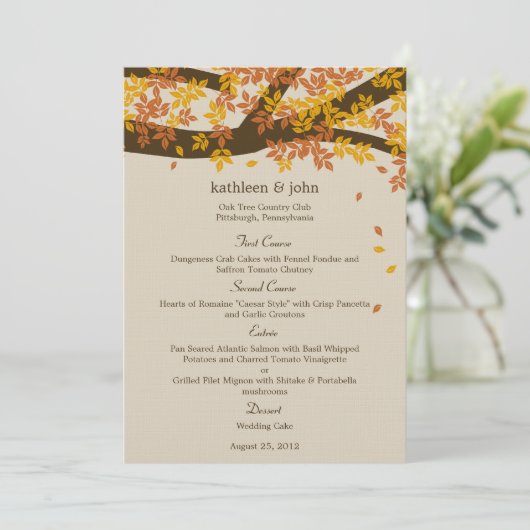 Oak Tree Fall Weddenschapskaart Menu (Staand voorkant)