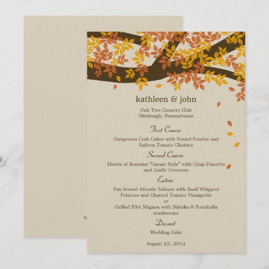 Oak Tree Fall Weddenschapskaart Menu (Voorkant / Achterkant)