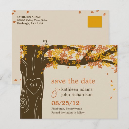 Oak Tree Fall Wedding Save the Date Briefkaart (Voorkant / Achterkant)
