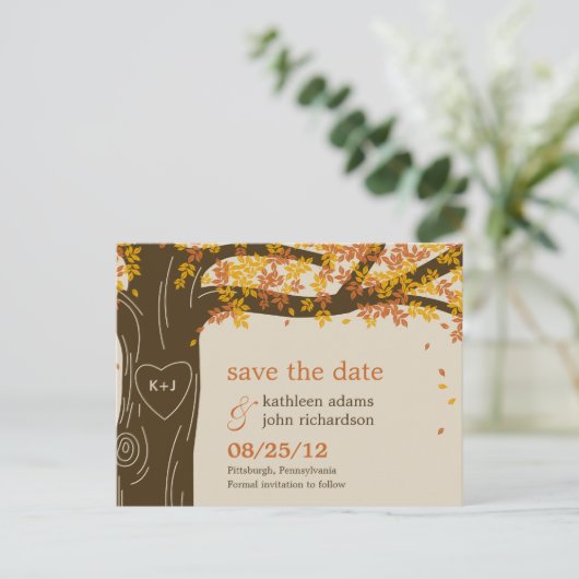 Oak Tree Fall Wedding Save the Date Briefkaart (Staand voorkant)