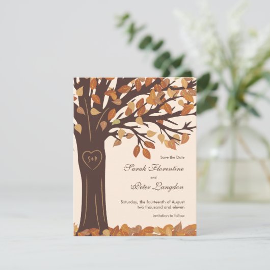 Oak Tree Heart Save the Date Weddencard (Staand voorkant)