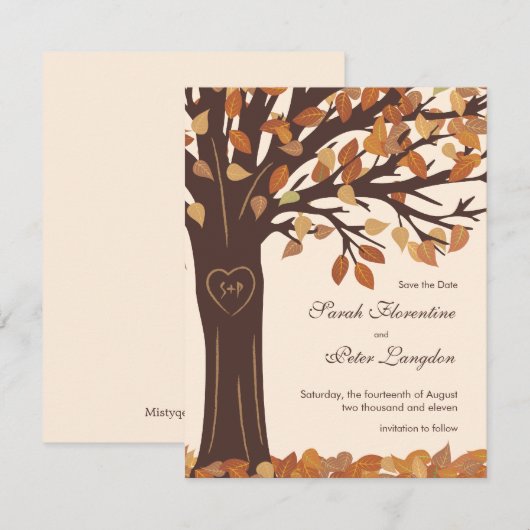 Oak Tree Heart Save the Date Weddencard (Voorkant / Achterkant)