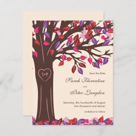 Oak Tree Heart Save the Date Weddencard (Voorkant / Achterkant)