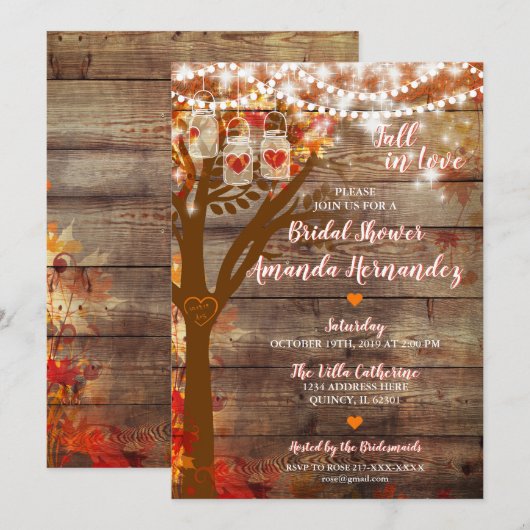 Oak Tree Herfst Rustieke Bruids Douche Uitnodiging (Voorkant / Achterkant)