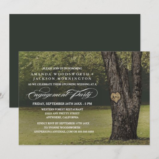 Oak Tree Initialen Verlovingsfeestuitnodigingen Kaart (Voorkant / Achterkant)