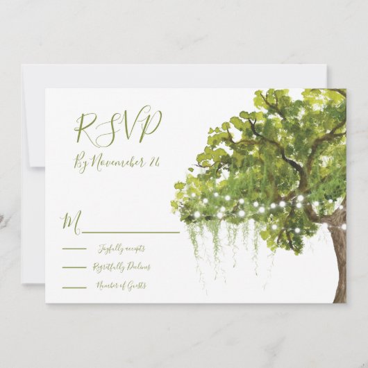 Oak Tree Moss-kaarten voor verlichting RSVP Kaart (Voorkant)