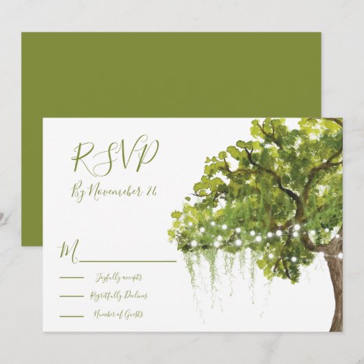Oak Tree Moss-kaarten voor verlichting RSVP Kaart (Voorkant / Achterkant)