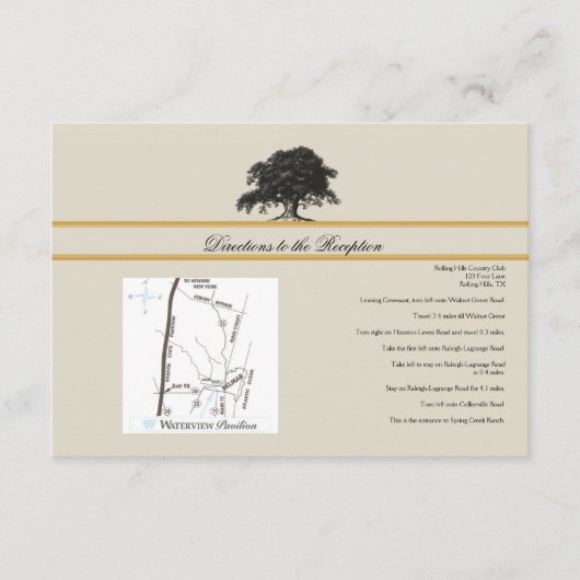 Oak Tree Plantation Gold Border Wedding Directions Informatiekaartje (Voorkant)