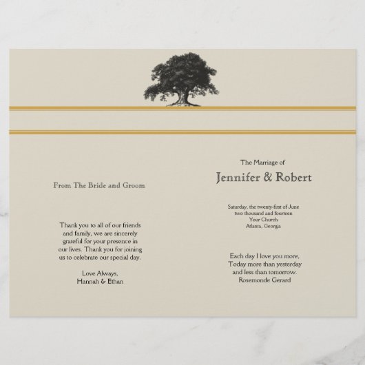 Oak Tree Plantation in Gold Wedding Program (Voorkant)