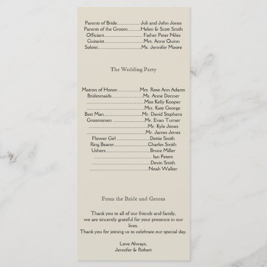 Oak Tree Plantation in Gold Wedding Program Programmakaart (Achterkant)