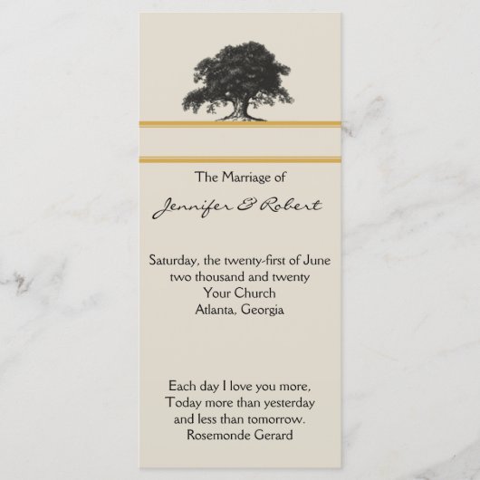 Oak Tree Plantation in Gold Wedding Program Programmakaart (Voorkant)