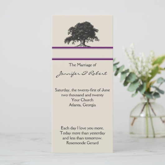 Oak Tree Plantation in het Paarse huwelijksprogram Programmakaart (Staand voorkant)