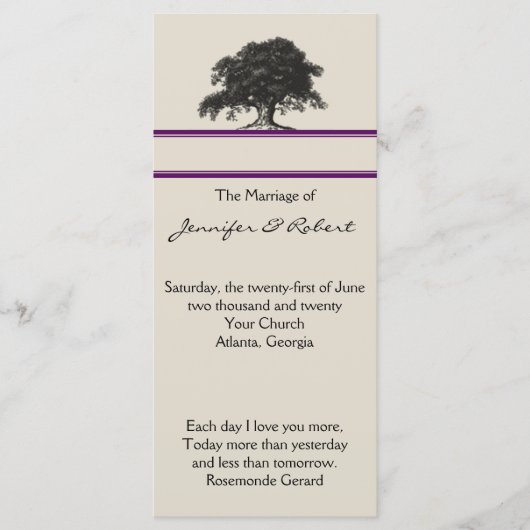 Oak Tree Plantation in het Paarse huwelijksprogram Programmakaart (Voorkant)