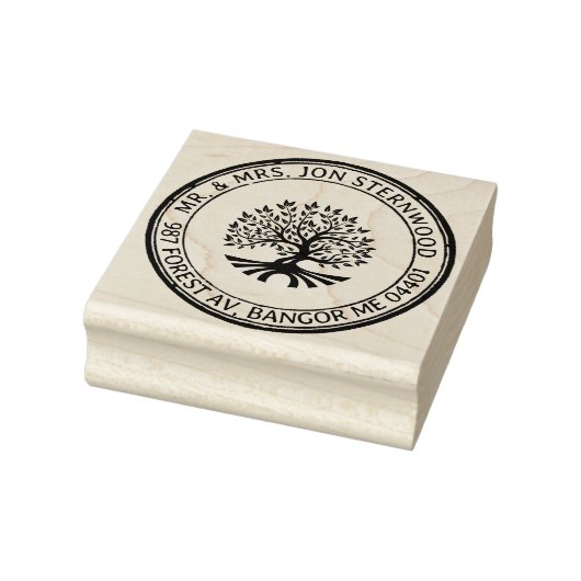 Oak Tree Rustic Border Adres Natuur en zaken Rubberstempel (Stempel)