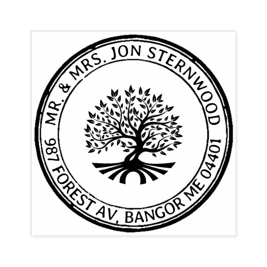 Oak Tree Rustic Border Adres Natuur en zaken Rubberstempel (Afrduk)