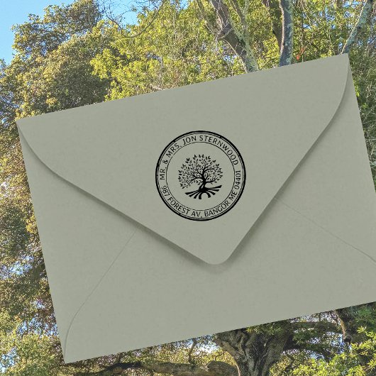 Oak Tree Rustic Border Adres Natuur en zaken Rubberstempel