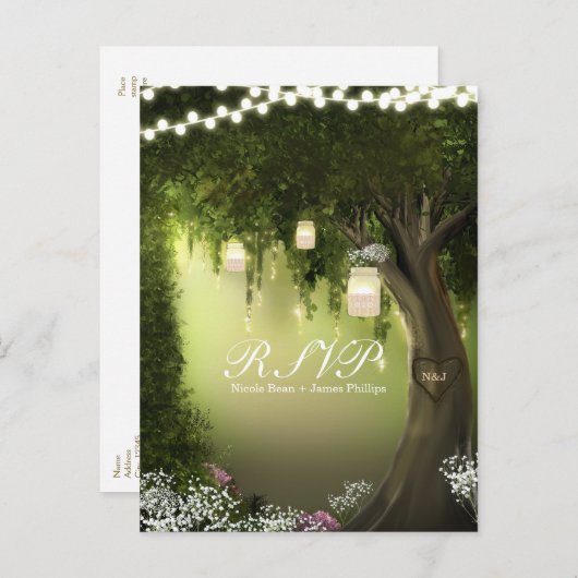 Oak Tree Rustic Enchanted Forest Garden RSVP-kaart Uitnodiging Briefkaart (Voorkant / Achterkant)