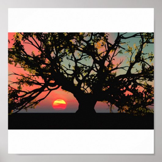 Oak Tree Sunset Poster (Voorkant)
