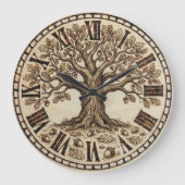 Oak Tree Wall Clock – Wood-Burned Rustic Style Grote Klok (Voorkant)