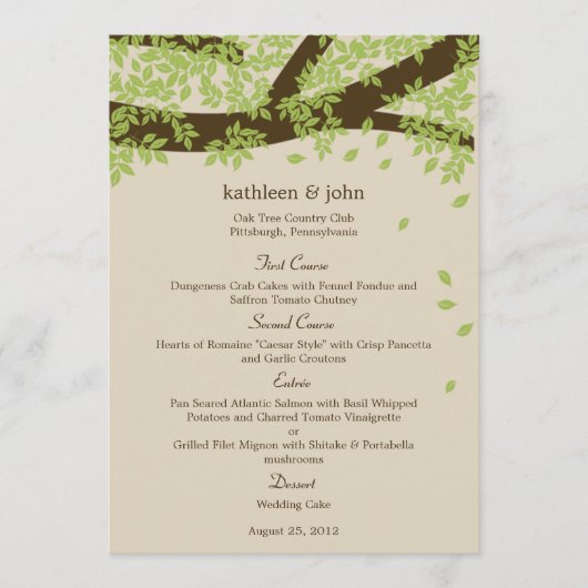 Oak Tree Weddenmenu Card Menu (Voorkant)