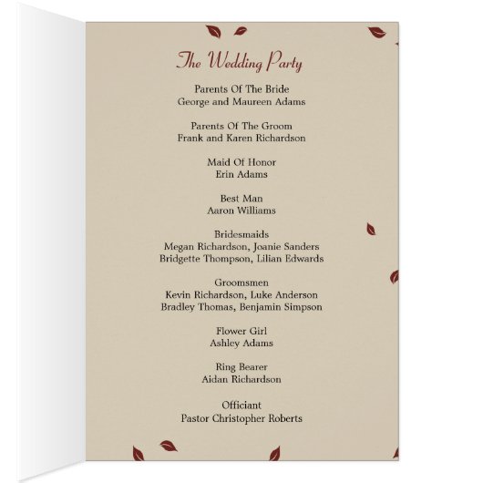 Oak Tree Weddenprogramma-kaart (Binnen (Rechts))