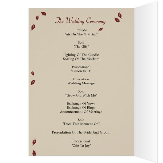 Oak Tree Weddenprogramma-kaart (Binnen (Links))