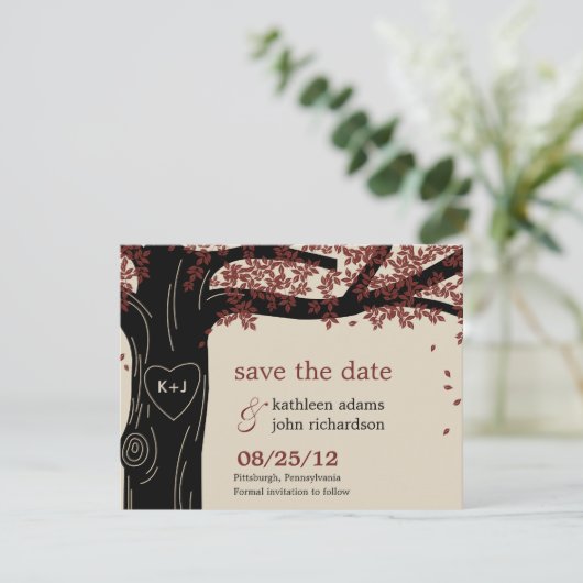 Oak Tree Weddenschap Save the Date Card (Staand voorkant)