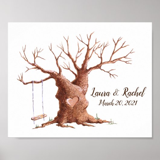 Oak Tree Weddign Fingerprint Guest Book Poster (Voorkant)