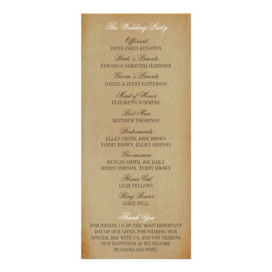 Oak Tree Wedding Collectie - Programma (Achterkant)