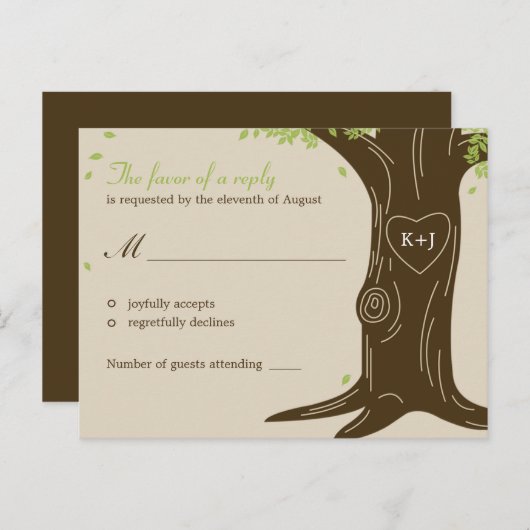 Oak Tree Wedding RSVP Briefkaart (Voorkant / Achterkant)