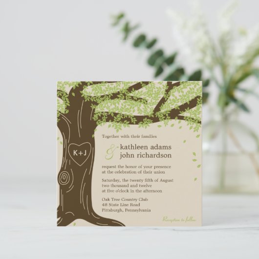 Oak Tree Wedding Uitnodiging (Staand voorkant)