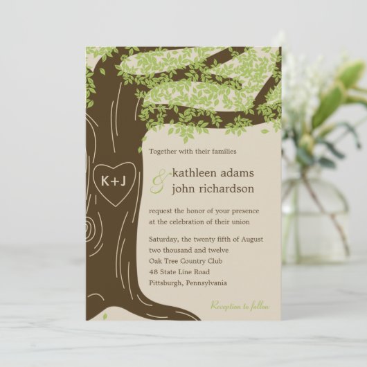 Oak Tree Wedding Uitnodiging (Staand voorkant)