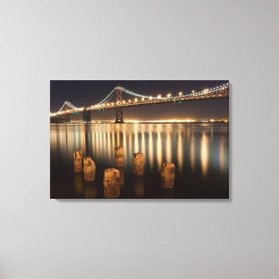 Oakland Bay Bridge night reflecties. Canvas Afdruk