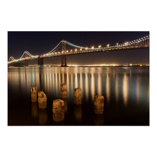 Oakland Bay Bridge night reflecties. Poster (Voorkant)