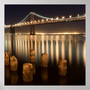 Oakland Bay Bridge night reflecties. Poster