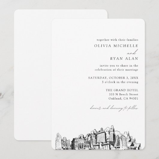 Oakland bruiloft elegante skyline uitnodiging (Voorkant / Achterkant)
