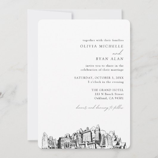 Oakland bruiloft elegante skyline uitnodiging (Voorkant)